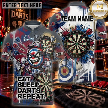 Maxcorners Darts Dark Gothic Eat Sleep Darts Repeat Skull Personalized Name 3D Unisex Shirt