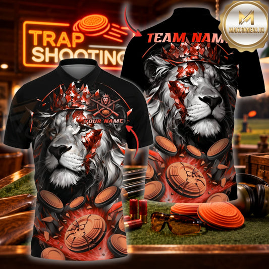( 6 Colors ) Maxcorners Trap Clay Shooting Majestic Lion & Shattered Clay Targets Multicolor Customized Name, Team Name 3D Shirts