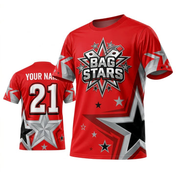 Maxcorners Cornhole Bag Stars Red White Black Personalized Name 3D Unisex Shirt