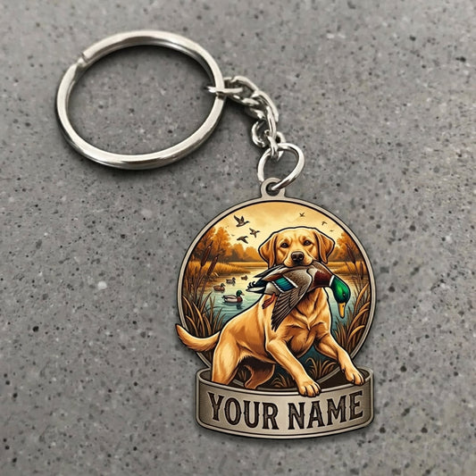 Maxcorners Duck Hunting Golden Retriever Mallard Retrieval Sunset Custom Name Gift 2D Flat Acrylic Ornament, Keychain