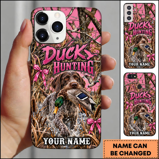 Maxcorners Duck Hunting German Wirehaired Pointer Pink Duck Hunting Graphic Personalized Name 3D Phone Case - German Wirehaired Pointer