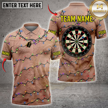 Maxcorners Darts Funny Hairy Chest Christmas String Lights Classic Dartboard Personalized Name 3D Unisex Shirt