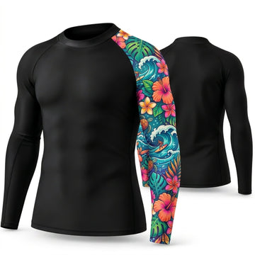 Maxcorners Personalized Tropical Tattoo Black Shirt with Bright Floral Mosaic Sleeve 3D All Over Printed Shirts, Best Gifts for Tattoo Lovers