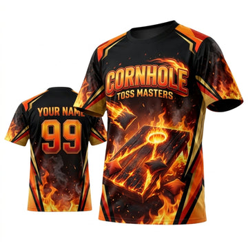 Maxcorners Cornhole Fire Monster Flaming Orange Personalized Name 3D Unisex Shirt