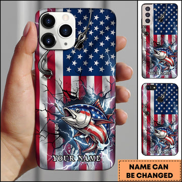 Maxcorners Tuna Fishing Phone Case American Flag Lightning Design Personalized Name 3D Phone Case