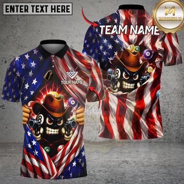 Maxcorners Billiards 8 Ball Grumpy Cowboy American Flag Personalized Shirt