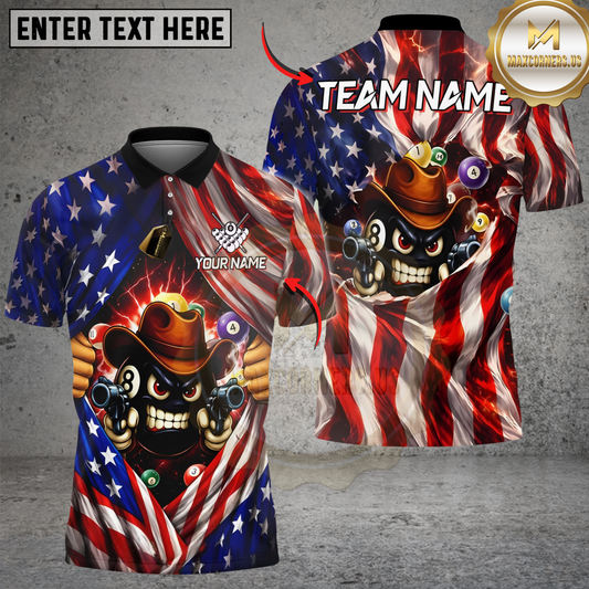 Maxcorners Billiards 8 Ball Grumpy Cowboy American Flag Personalized Shirt