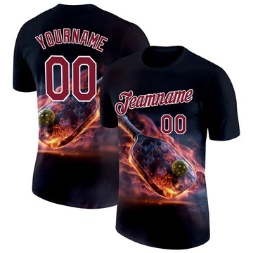 Maxcorners Fiery Pickleball Paddle Flaming Ball Fire Smoke Graphic Personalized Name 3D Unisex Shirt