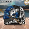 Maxcorners Fishing Blue Water Tribal Metal Personalized Name 3D Cap (12 Fish Species)