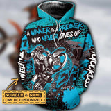 Maxcorners Motocross Winner Is Dreamer ( Blue ) Customize Name And Number 3D Shirts