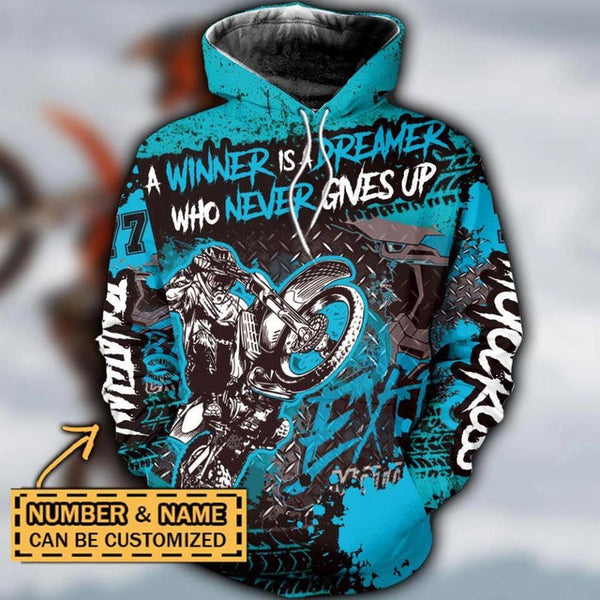 Maxcorners Motocross Winner Is Dreamer ( Blue ) Customize Name And Number 3D Shirts