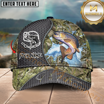 Maxcorners Trout Fishing Camo Mesh Splash Design Personalized Name 3D Cap