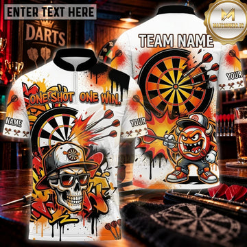Maxcorners Darts Fiery Orange Skull Dartboard Personalized Name 3D Unisex Shirt