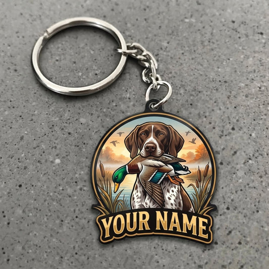 Maxcorners Duck Hunting German Shorthaired Pointer Vintage Marsh Landscape Custom Name Gift 2D Flat Acrylic Ornament, Keychain