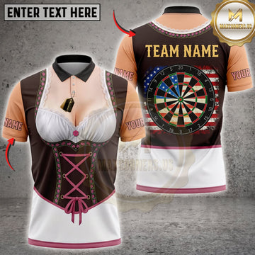 Maxcorners Darts Elegant White Tuxedo Black Bow Tie Red Corset Classic Dartboard Personalized Name 3D Unisex Shirt