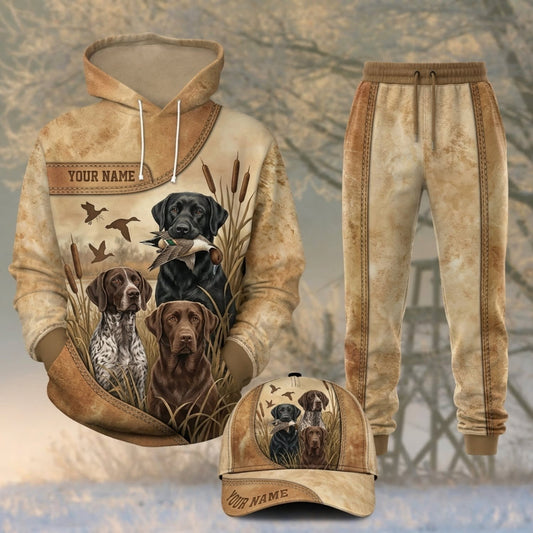 Maxcorners Duck Hunting Three Retriever Dogs Vintage Beige Personalized 3D Shirts