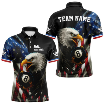 Maxcorners American Flag Eagle 8 Ball Mens Billiard Polo & 1/4 Zip Custom Patriotic Team Billiard Pool Jersey LM064