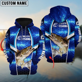 Maxcorners Walleye Fishing Blue Galaxy Personalized Name, Team Name 3D Long Sleeve Shirt