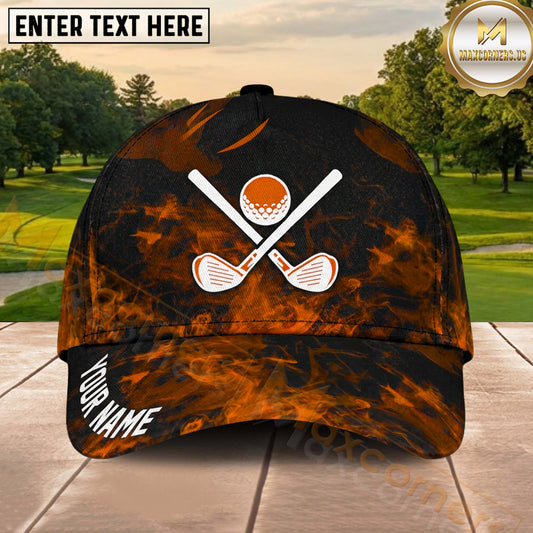 Maxcorners Golf Ball and Crossed Clubs Smoke Pattern Personalized Name 3D Classic Cap