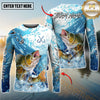 Maxcorners Fishing Blue Water Splash Personalized Name, Team Name 3D Long Sleeve Shirt ( 12 Fish Species)