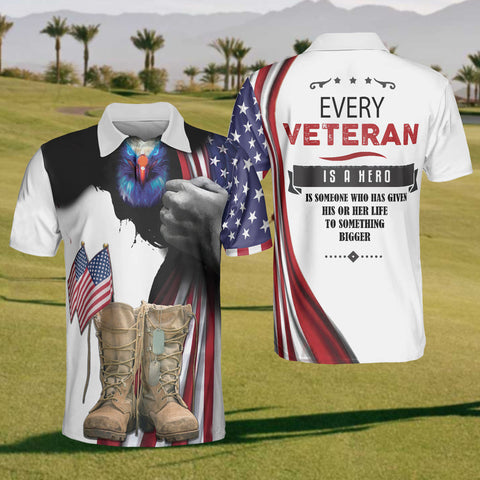 Maxcorners Us Veteran Golf Polo Shirt, Mens Golf Shirt, Gift For Golf Lovers, Patriotic Shirt