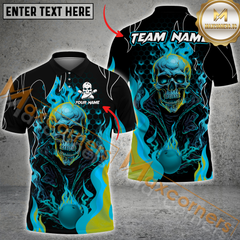 Maxcorners Skull Ball Flame Bowling Jersey Multicolor Option Customized Name, Team Name 3D Polo Shirt