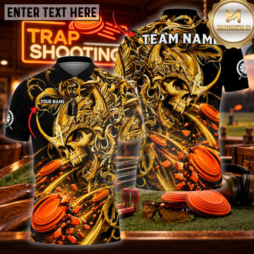 Maxcorners Trap Shooting Skeleton & Ornate Shotgun Target Graphic Customized Name, Team Name 3D Shirts