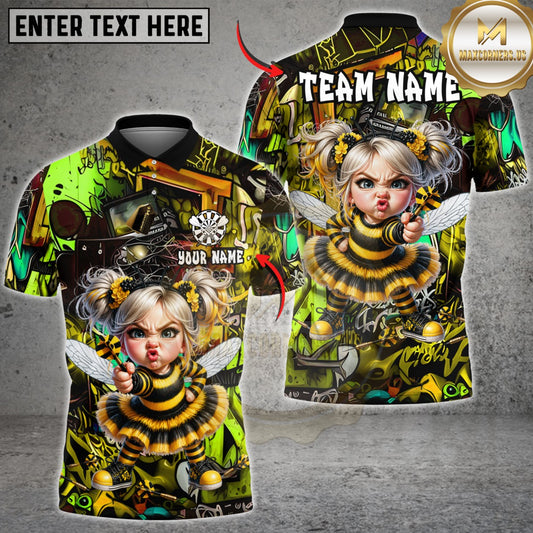 Maxcorners Darts Angry Bee Girl Dart Throw Graffiti Style Multicolor Customized Name, Team Name 3D Shirt