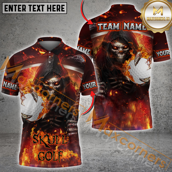 Maxcorners Custom Golf Team Jersey, Skull Reaper Golf With Flaming Golf Ball Personalization Name And Team Name