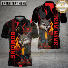 Maxcorners Cool Wolf With Flame Bowling Multicolor Customized Name, Team Name 3D Shirts