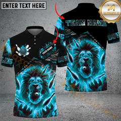 Maxcorners Fiery Lion Bowling Jersey Multicolor Option Customized Name, Team Name 3D Polo Shirt