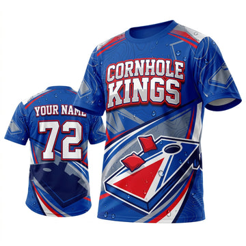 Maxcorners Cornhole Cornhole Kings Red Blue Personalized Name 3D Unisex Shirt