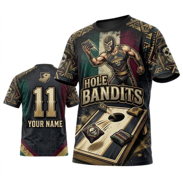 Maxcorners Cornhole Hole Bandits Western Personalized Name 3D Unisex Shirt