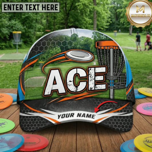 Maxcorners Disc Golf ACE Flying Disc & Chain Basket Personalized Name 3D Cap LM3009