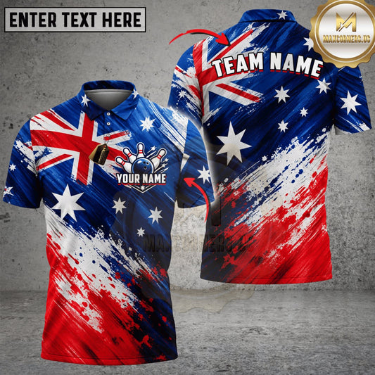 Maxcorners Bowling Australia Flag Dynamic Brush Stroke Personalized Name 3D Unisex Shirt