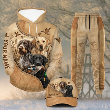 Maxcorners Duck Hunting Three Hunting Dogs Cream Camo Personalized 3D Shirts