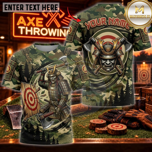 Maxcorners Axe Throwing Camouflage Viking Berserker Personalized Name 3D Unisex Shirt