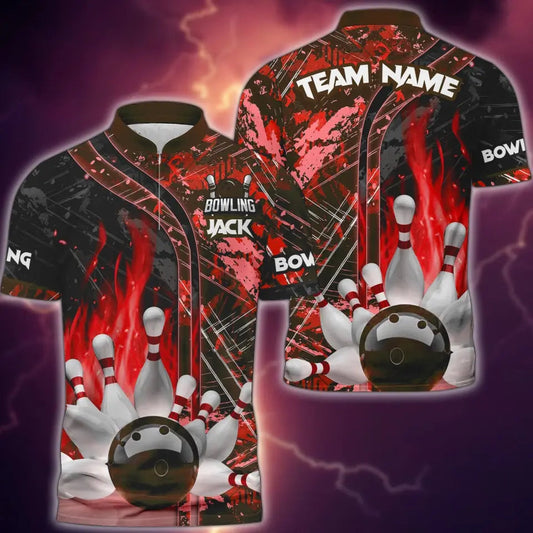 Maxcorners Bowling and Pins Abstract Grunge Texture 2 Multicolor Option Customized Name 3D Shirt
