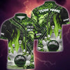 Maxcorners Bowling and Pins Abstract Grunge Texture 2 Multicolor Option Customized Name 3D Shirt