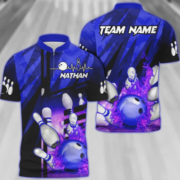 Maxcorners Bowling And Pins Abstract Grunge Texture XX Multicolor Option Customized Name 3D Shirt