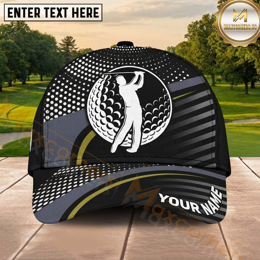 Maxcorners Golf Golfer Silhouette Geometric Pattern Personalized Name 3D Classic Cap