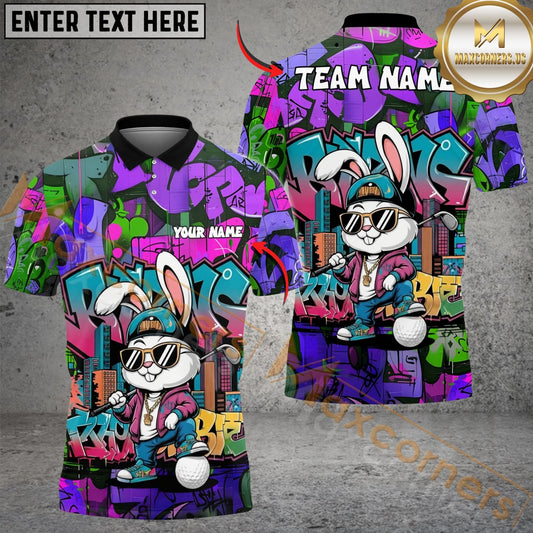 Maxcorners Graffiti Bunny Golf Polo Customized Name, Team Name 3D Shirts (4 Colors)