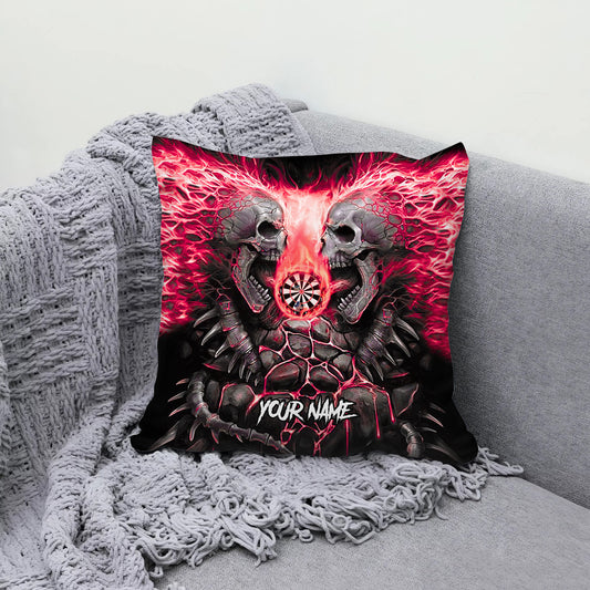 Maxcorners Darts Dual Skull Flame Multicolor Customized Name 3D Pillow