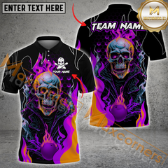 Maxcorners Skull Ball Flame Bowling Jersey Multicolor Option Customized Name, Team Name 3D Polo Shirt