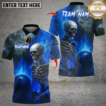 Maxcorners Flames Bowling Skeleton Multicolor Customized Name, Team Name 3D Shirts