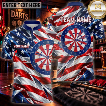 Maxcorners Darts & Patriotic Bullseye Stars Graphic Customized Name, Team Name 3D Shirts