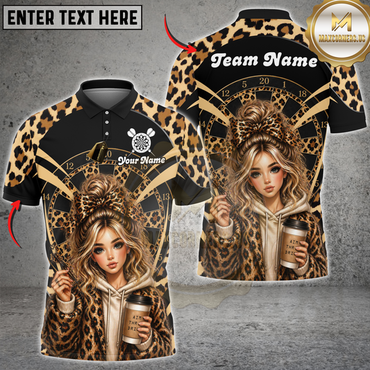 Maxcorners Darts Leopard Stylish Girl Coffee Lover Personalized Name 3D Unisex Shirt