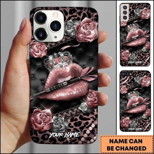 Maxcorners Pink Leopard Crown Lips Roses Personalized Name 3D Phone Case