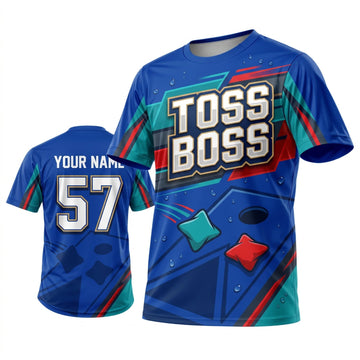 Maxcorners Cornhole Toss Boss Blue Bags Personalized Name 3D Unisex Shirt
