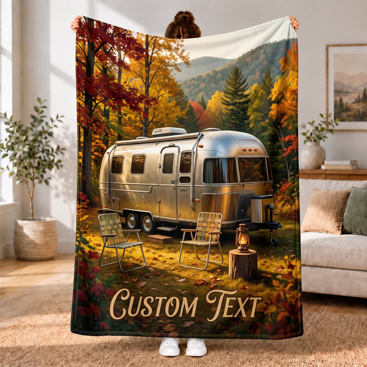 Maxcorners RVs Travel Trailer Autumn Woodland Camping Custom Name 3D Blanket